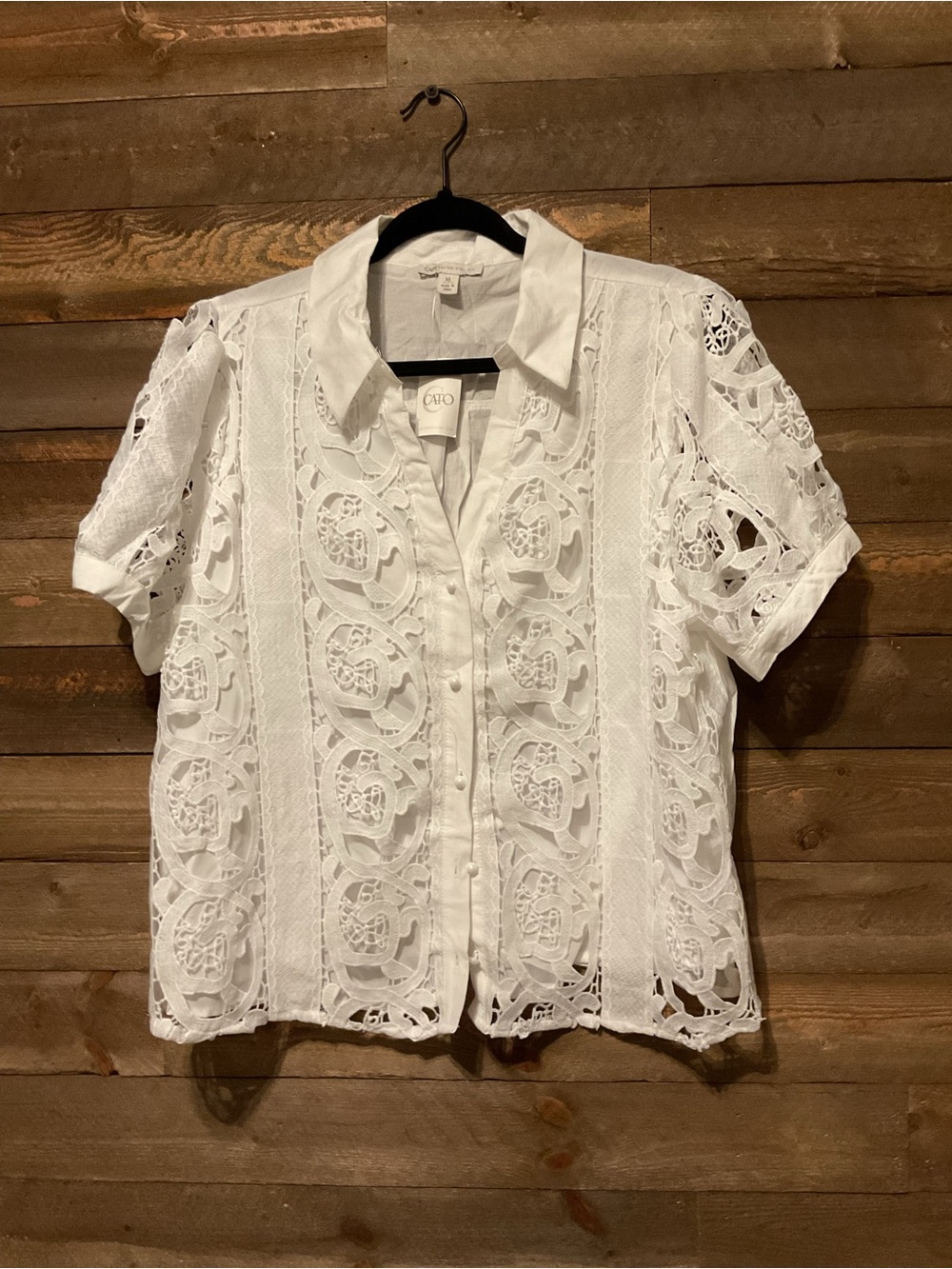 Cato Women’s White Short Sleeve Lace Button Up Top Size XL NWT